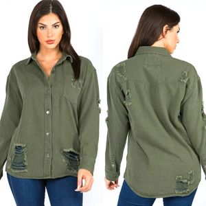 Plus size Olive Denim Shirt